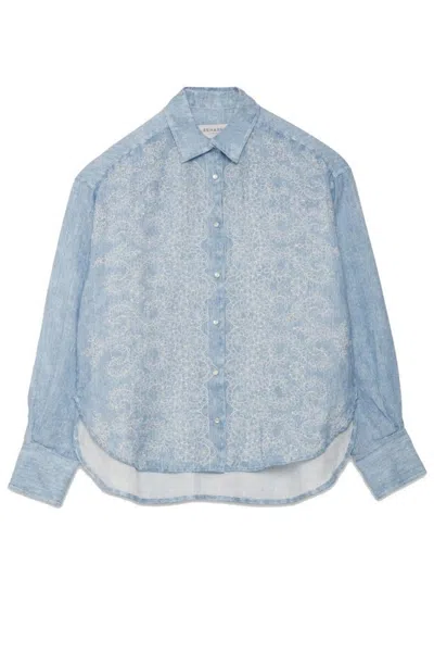 Ermanno Relaxed Fit Paisley Pattern Linen Shirt In Blue