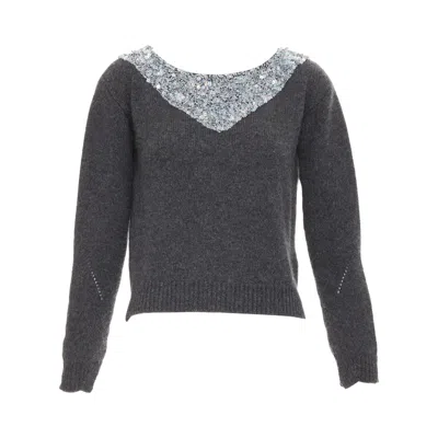 Pre-owned Ermanno Scervino 100% Cashmere Holographic Bead Embellished Collar Sweater In Black