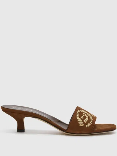 Ermanno Scervino 40mm Floral-embroidered Mules In Brown