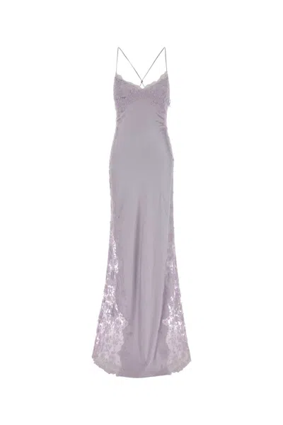 Ermanno Scervino Satin Long Dress Lace Sheer Panels In Purple