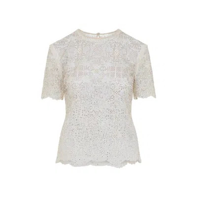 Ermanno Scervino Alabaster Lace Crystals Top In White