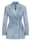 Ermanno Scervino Double Breasted Floral Pattern Denim Jacket In Blue
