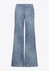Ermanno Scervino Cotton Pants With Denim Print And Floral Pattern In Blue