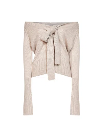 Ermanno Scervino Almond Cashmere Knit Cardigan With Bow In Neutral