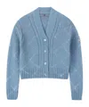 Ermanno Scervino Alpaca And Merino Blend Cardigan With Diamond Pattern And Microcrystal Logo In Blue