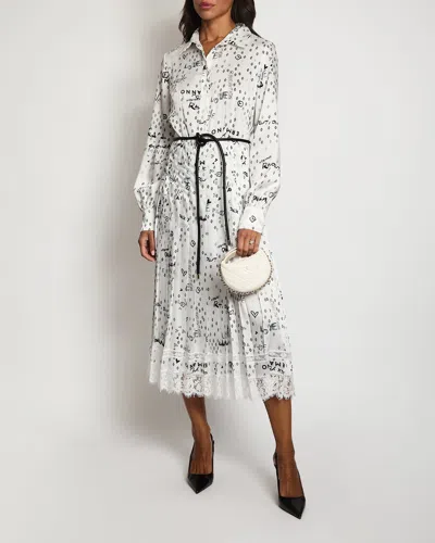Ermanno Scervino And Printed Silk Midi Dress With Belt And Lace Details In White