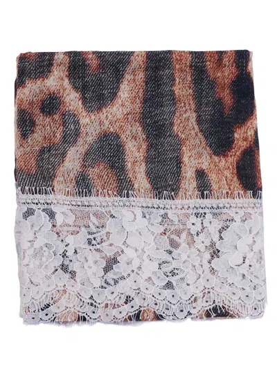 Ermanno Scervino Animal Print Floral Foulard Scarf In Brown