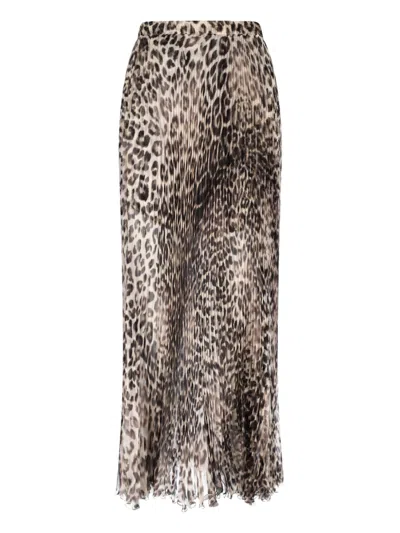 Ermanno Scervino Animal Print Silk Skirt In Brown