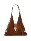 Ermanno Scervino Argyle-embroidered Suede Tote Bag In Brown