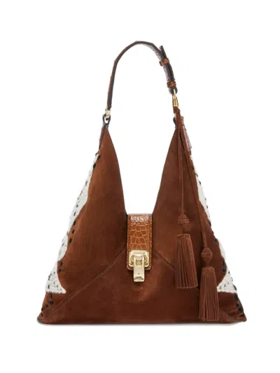 Ermanno Scervino Argyle-embroidered Suede Tote Bag In Brown