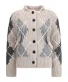 Ermanno Scervino Argyle-pattern Knitted Cardigan In Neutral