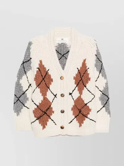 Ermanno Scervino Argyle Pattern Long Sleeve Cardigan With Shawl Collar In Multi