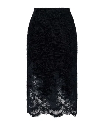 Ermanno Scervino Astrakhan-effect Velvet Midi Pencil Skirt With Embroidered Tulle Details In Black