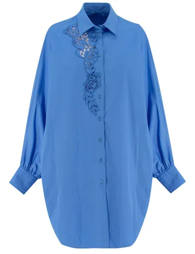 Ermanno Scervino Floral Embroidered Curved Hem Shirt In Blue