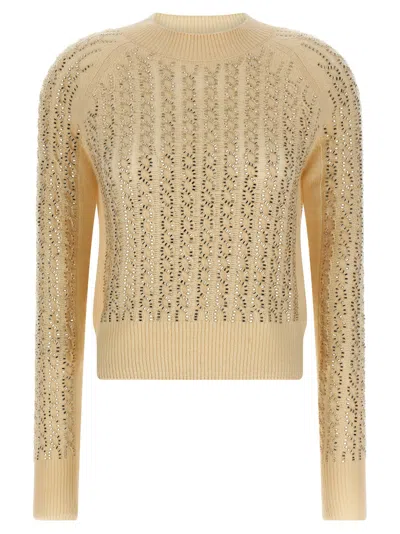 Ermanno Scervino Baguette Studded Braided Knit Sweater In Cream