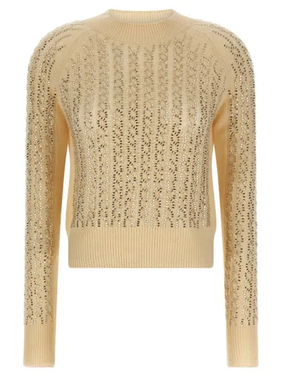 Ermanno Scervino Baguette Studded Sweater Sweaters And Cardigans Beige In Brown