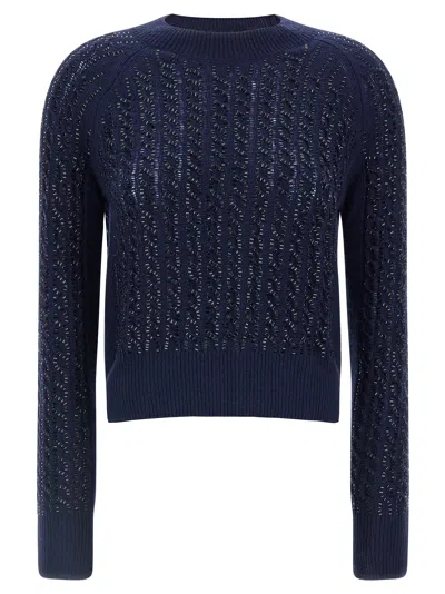ERMANNO SCERVINO BAGUETTE STUDDED SWEATER SWEATERS AND CARDIGANS BLUE