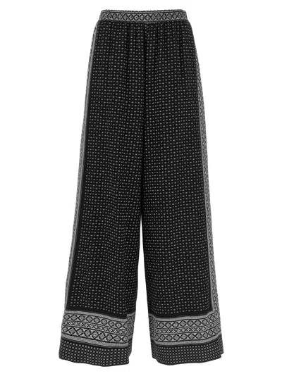 Ermanno Scervino Bandana Print Silk Palazzo Trousers With Hand-applied Crystals In Blue