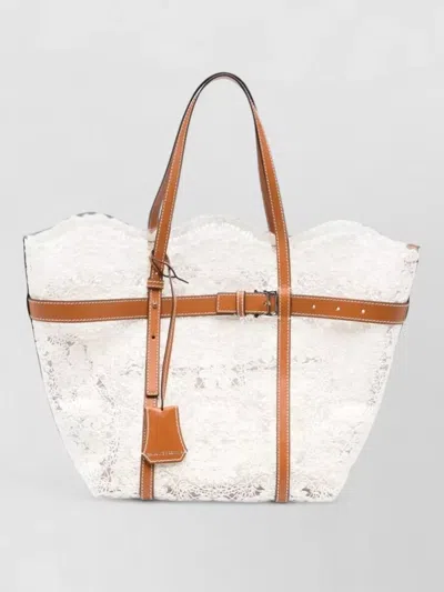Ermanno Scervino Medium Belted Lace-overlay Shoulder Bag In White
