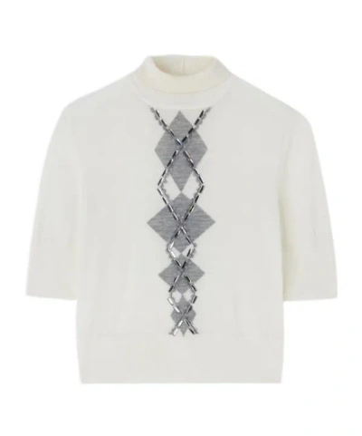 Ermanno Scervino Bead-embellished Diamond-pattern T-shirt In White