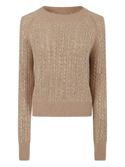 Ermanno Scervino Beaded Knit Sweater In Neutral