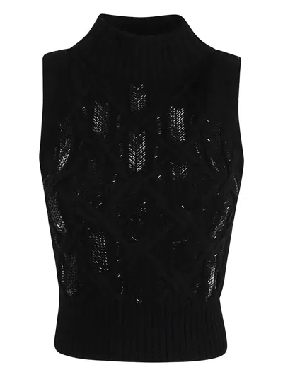 Ermanno Scervino Beaded Sleeveless Sweater In Black