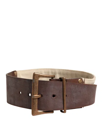 Ermanno Scervino Leather Canvas Belt Metal Buckle Design In Brown