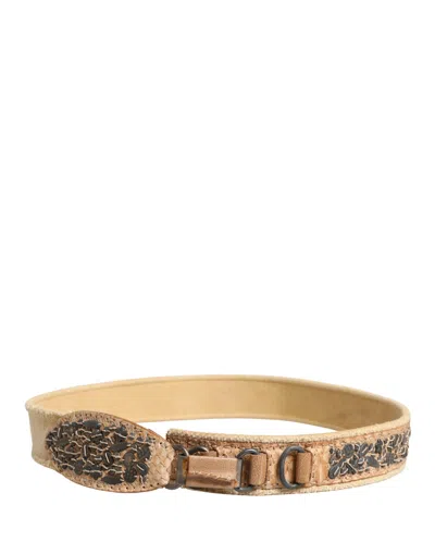Ermanno Scervino Beige Canvas Embellished Metal Buckle Belt In Gold