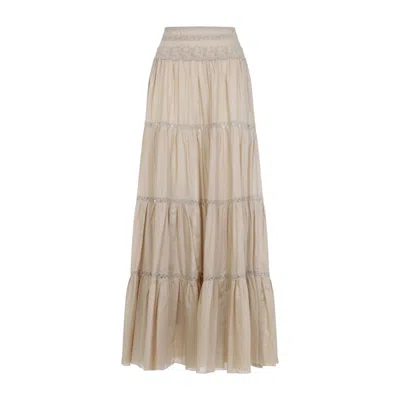 Ermanno Scervino Beige Cotton Skirt Embroidered Waistband