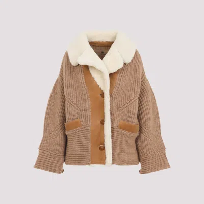 Ermanno Scervino Beige Knit Merino Wool Coat In Brown