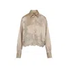 Ermanno Scervino Silk Shirt Embroidered Scalloped Hem In Brown