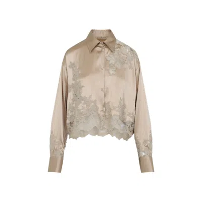 ERMANNO SCERVINO BEIGE LACE-INSERT SILK SHIRT