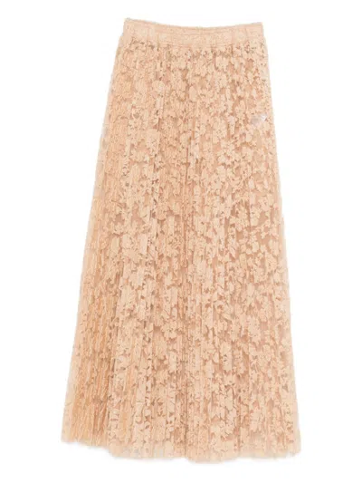 ERMANNO SCERVINO BEIGE PLEATED FLORAL-LACE SKIRT