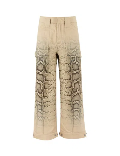 Ermanno Scervino Beige Python Print Wide Leg Trousers