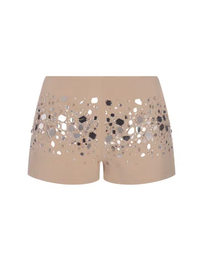 Ermanno Scervino Beige Shorts With Degradé Crystal Applications In Brown