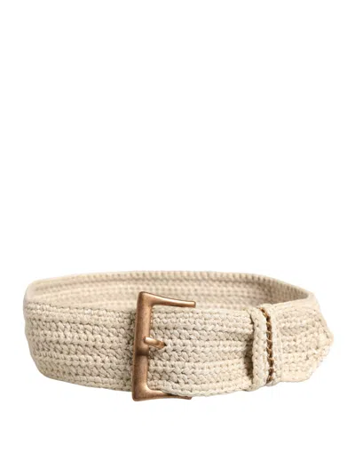 Ermanno Scervino Beige Woven Vintage Metal Buckle Waist Belt In Neutral