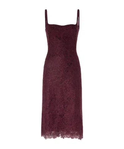 Ermanno Scervino Below-the-knee Sheath Dress In Rebrode Lace With Scalloped Hem In Purple