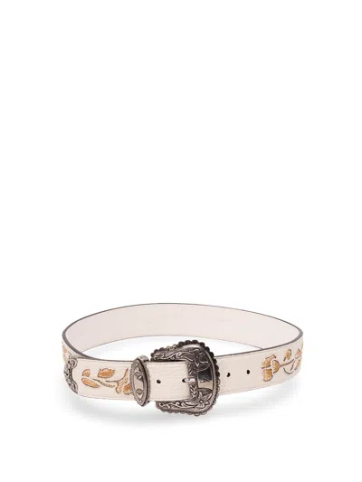 Ermanno Scervino Floral-embroidered Western-style Belt In Neutral