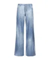 Ermanno Scervino Viscose Trousers With Vintage Jeans Print In Blue