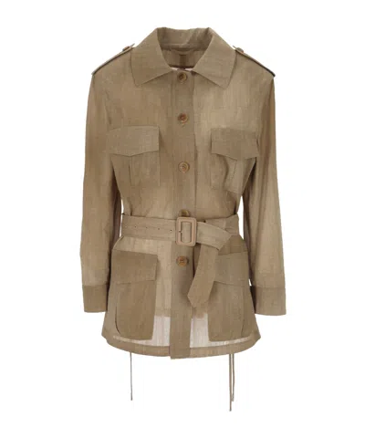 Ermanno Scervino Belted Shirt Jacket In Brown