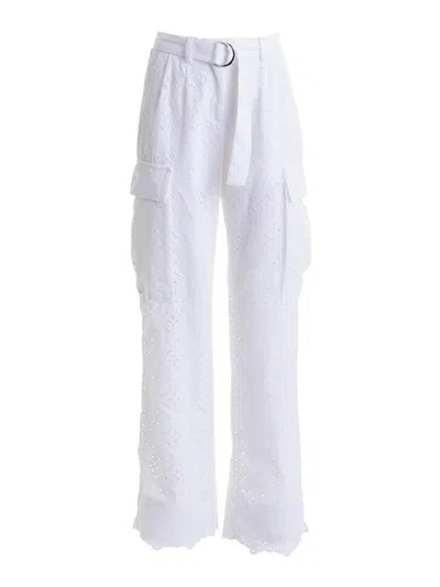 Ermanno Scervino Belted Perforated Pants In Blanco