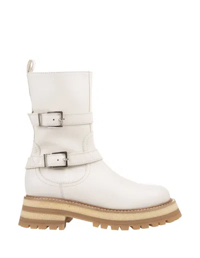 Ermanno Scervino Bikers In White Leather With Straps In Weiss