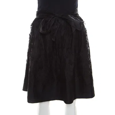 Ermanno Scervino Black Cashmere And Silk Bend Floral Lace A Line Skirt