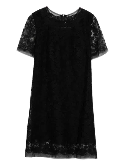 Ermanno Scervino Floral Lace Mini Dress With Sheer Sleeves In Black