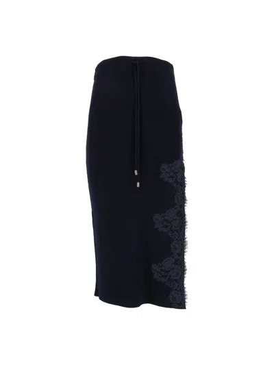 Ermanno Scervino Black Fitted Lace Detailing Knitted Midi Skirt In Multi
