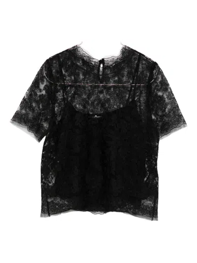 ERMANNO SCERVINO BLACK FLORAL-LACE SHORT-SLEEVE T-SHIRT
