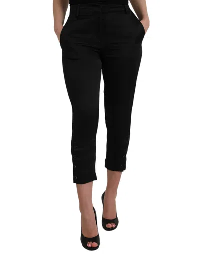 Ermanno Scervino High-waist Capri Cropped Cotton Trousers In Black