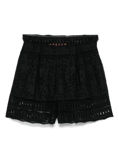 Ermanno Scervino Lace Shorts High-waisted Scalloped Hem In Black