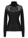 Ermanno Scervino Sheer Turtleneck Lace Sweater With Long Sleeves In Black