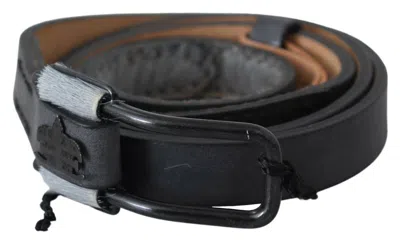 Ermanno Scervino Black Leather Fringes Logo Buckle Women's Belt